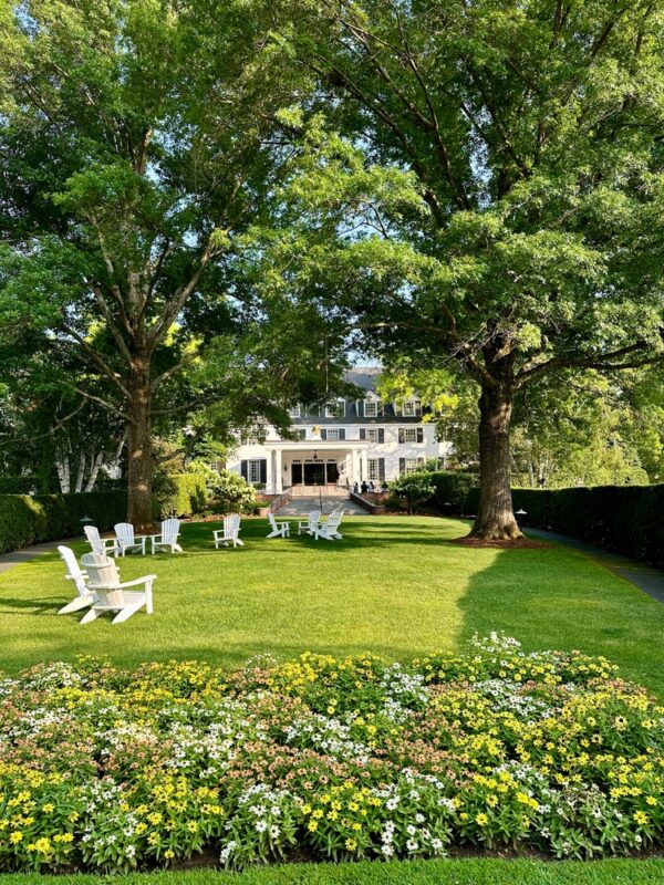 Landscape architecture design with patio and plantings at a residential home in Hingham Massachusetts by Land Design Associates