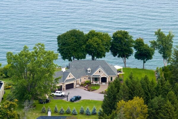 Waterfront landscape design by Land Design Associates at a Duxbury, MA home