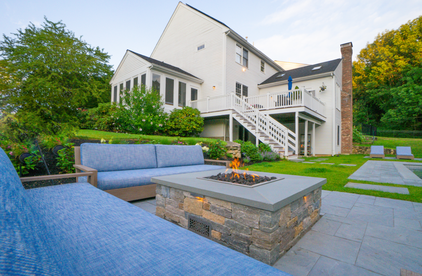 Landscape architecture services by Land Design Associates for a custom residential outdoor living project in Massachusetts.